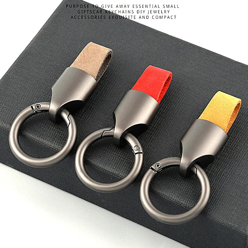 New Cowhide Leather Keychains for Women Men Waist Belt Buckle Carabiner Car Pendant Key Chains Rings Keyring Bag Gifts
