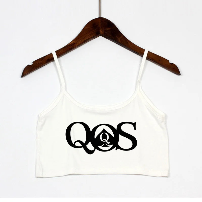 Queen Of Spades QOS Print New Fashion Sexy Crop Top Summer Women's Sexy Elastic Cotton Camis Sleeveless Short Tank Top Bar Women