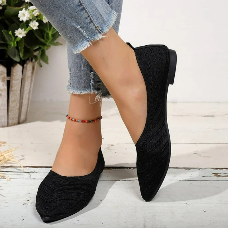 Women's Shoes Pointed Toe Flat Shoes Solid Color Knitted Women Loafers Breathable Slip on Shoes Designer Shallow Casual Shoe