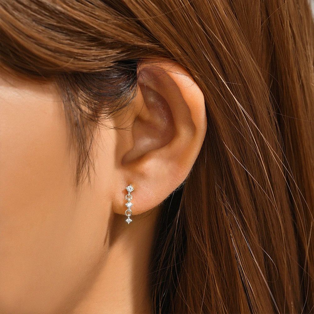 Aide 925 Sterling Silver 1pc Geometry Multi Piercing Stud Earrings For Women K Gold Simple Elegant Tassel Jewelry Gift Pendiente