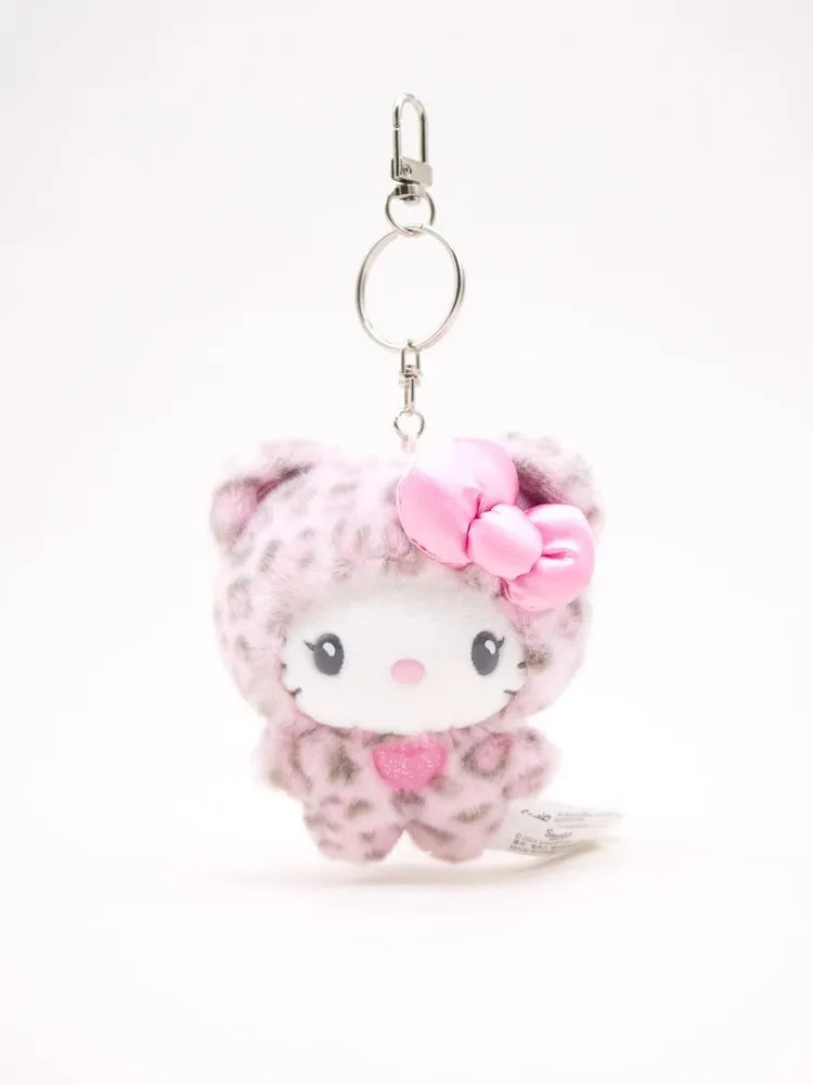 Sanrio Leopard Print Bear Hello Kitty Keychain Kuromi Cinnamoroll Bag Pendant My Melody Plush Doll Toys Decoration Gift for Girl