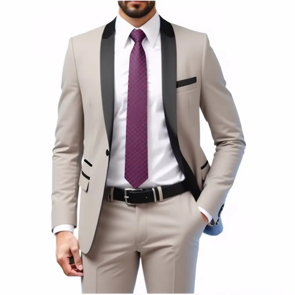 A Two-piece Suit for Men with A Green Collar, A Wedding Suit for The Groom, A Fitted Black Best Man's Suit, and A Wedding Dress