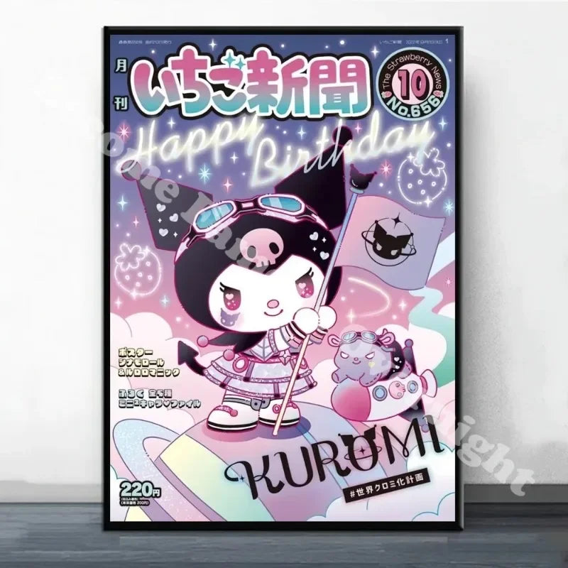 MINISO Sanrio Kuromi Poster Painting Wall Pictures For Living Room Decor Sticker