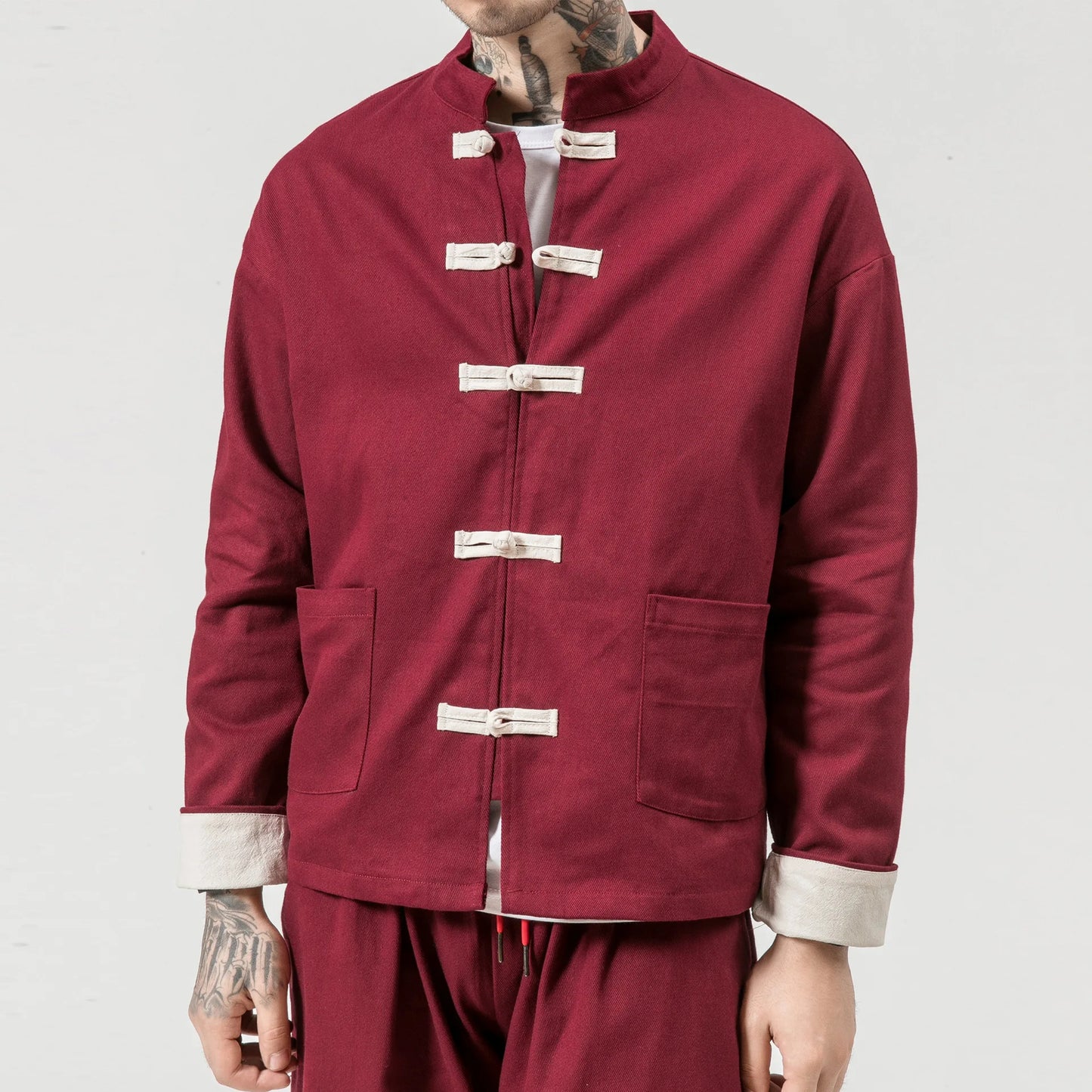 Chinese Wind Cotton Buckle Large Men's Casual Jacket Jacket Retro Stand-up Collar Tang Suit Top Batch