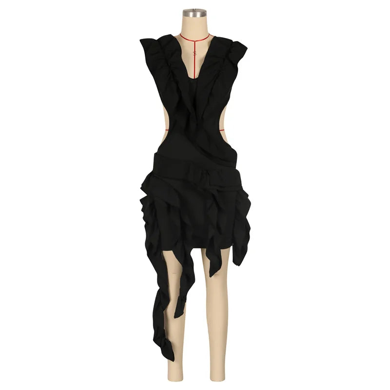 Sexy Off the Shoulder Backless Party Dresses Women Evening Celebrity Ball Gown Dress Birthday Nightclub Ruffles Prom Mini Dress