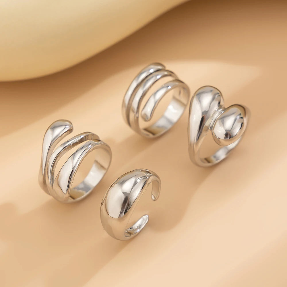 Fashion 4Pcs Irregular Rings Set for Women Punk Personality Gold Silver Color Open Rings Party Daily Female Jewelry