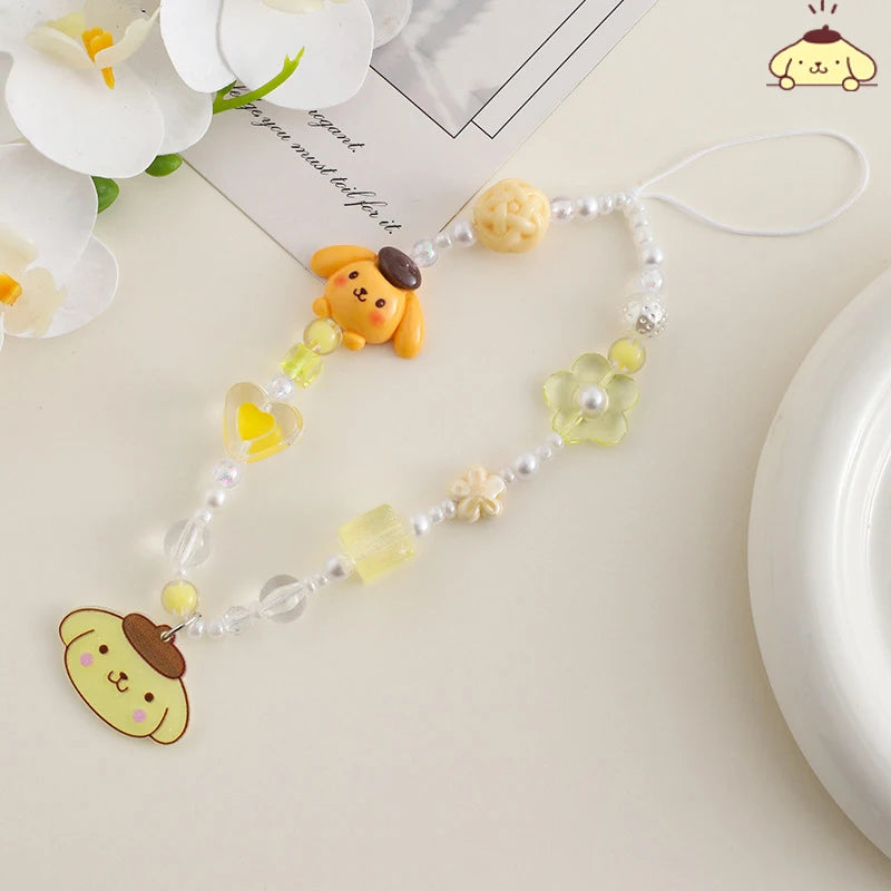 1/5piece Hello Kitty Kuromi Melody Cinnamoroll Pom Pom Purin Sanrio Cartoon Phone Rope Acrylic Hanging Rope Pendant
