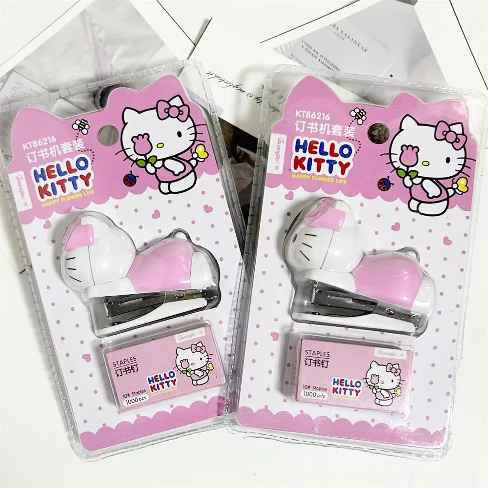 Kawaii Cartoon Anime Hello Kitty Stapler Stapler Set Student Stationery Cute Fashion Multi Functional School Office Binding Tool