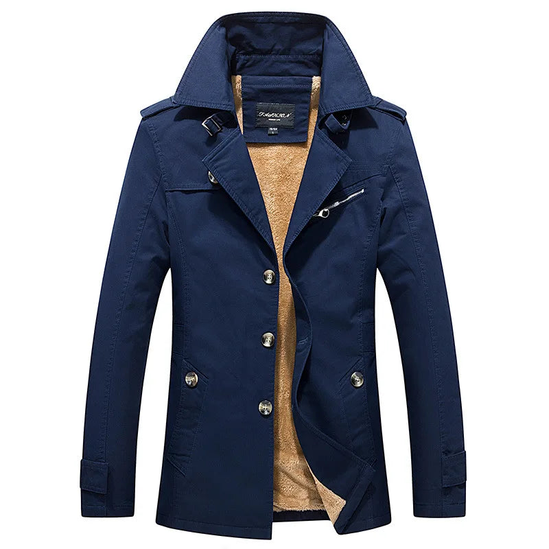 Men's Fleece windbreak 2024 Autumn and Winter New Solid Color Plus Size Casual Business Midi coat Men's Fashion Lapel Jacket