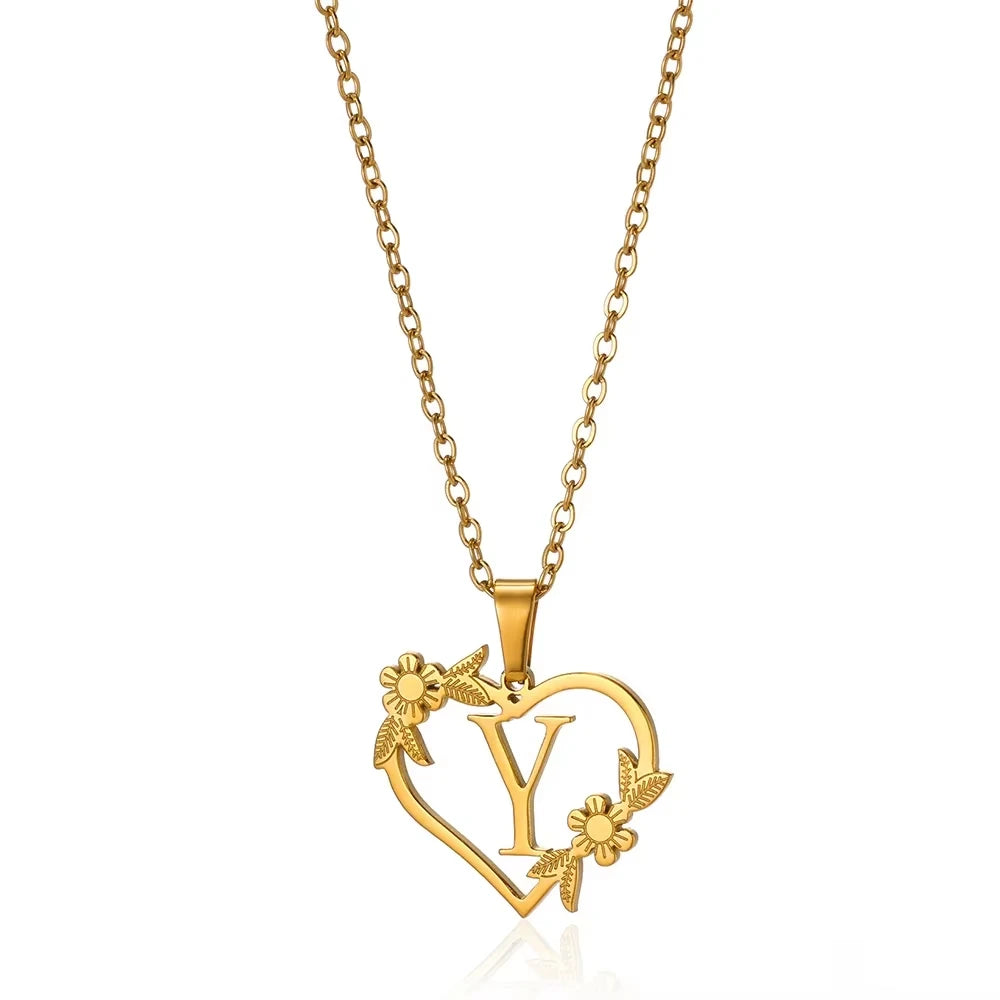 Initial Letter Stainless Steel Pendant Necklace for Women Fashion Gold Color Chain A-Z Alphabet Clavicle Necklaces Jewelry Gift