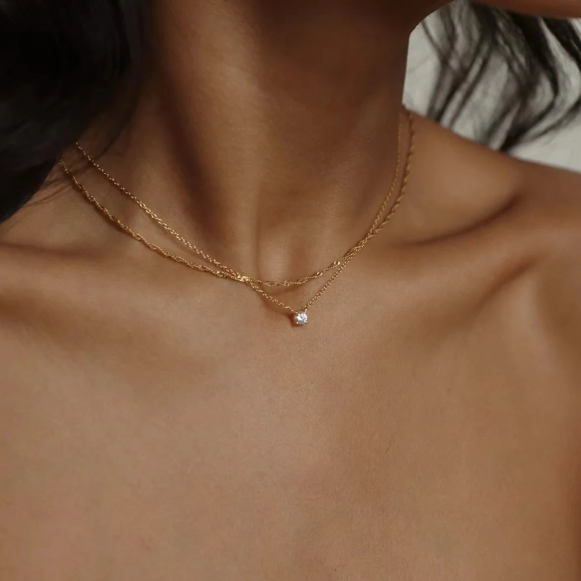 Exquisite Gold Plated Stainless Steel Thin Chain Necklace for Women Simple Style Clavicle Chain Female Jewelry