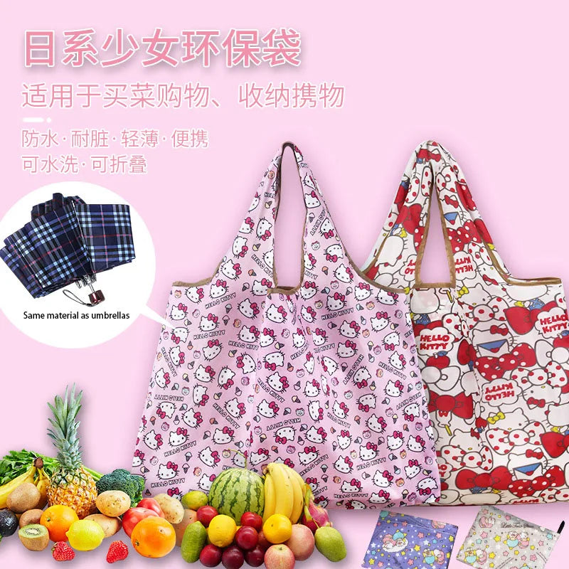 New Hello Kitty Supermarket Shopping Bag Large Capacity Bag Cartoon kuromi Portable Foldable Cloth Bag Shoulder Bag