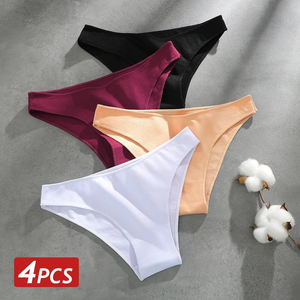 4PCS Seamless Cotton Panties Women Solid Color Briefs Sexy Low Waist Underpants Female Breathable Underwear Ladies Stretch Panti