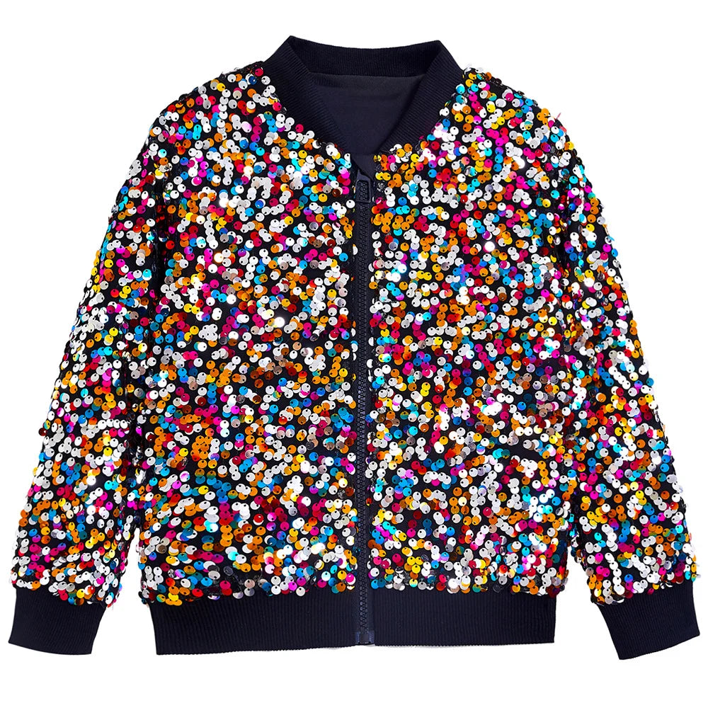 Luxury Sequin Zip Up Rainbow Gradient Coat Shiny Beaded Bomber Jacket Club Dance Streetwear Drop Shoulder Cardigan Tops Abrigos