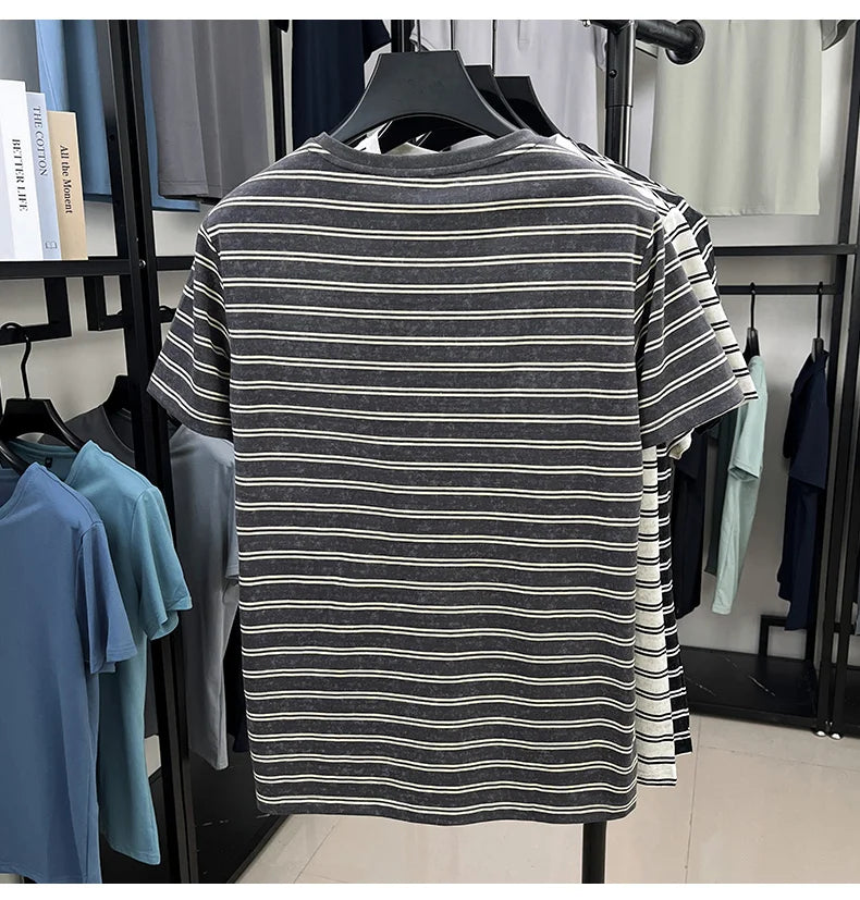 Top Grade Yarn Dyed New Summer Tops Striped Designer Tshirt Men 2025 Round Neck Brand Short Sleeve Casual Fashion Men Clothing