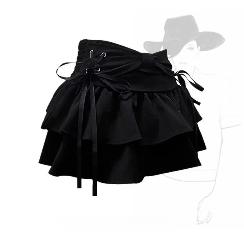 Black Gothic Mini Skirt Woman Y2K Korean Fashion High Street Aesthetic Elegant Retro A-line Mini Denim Skirt Outfits 2025