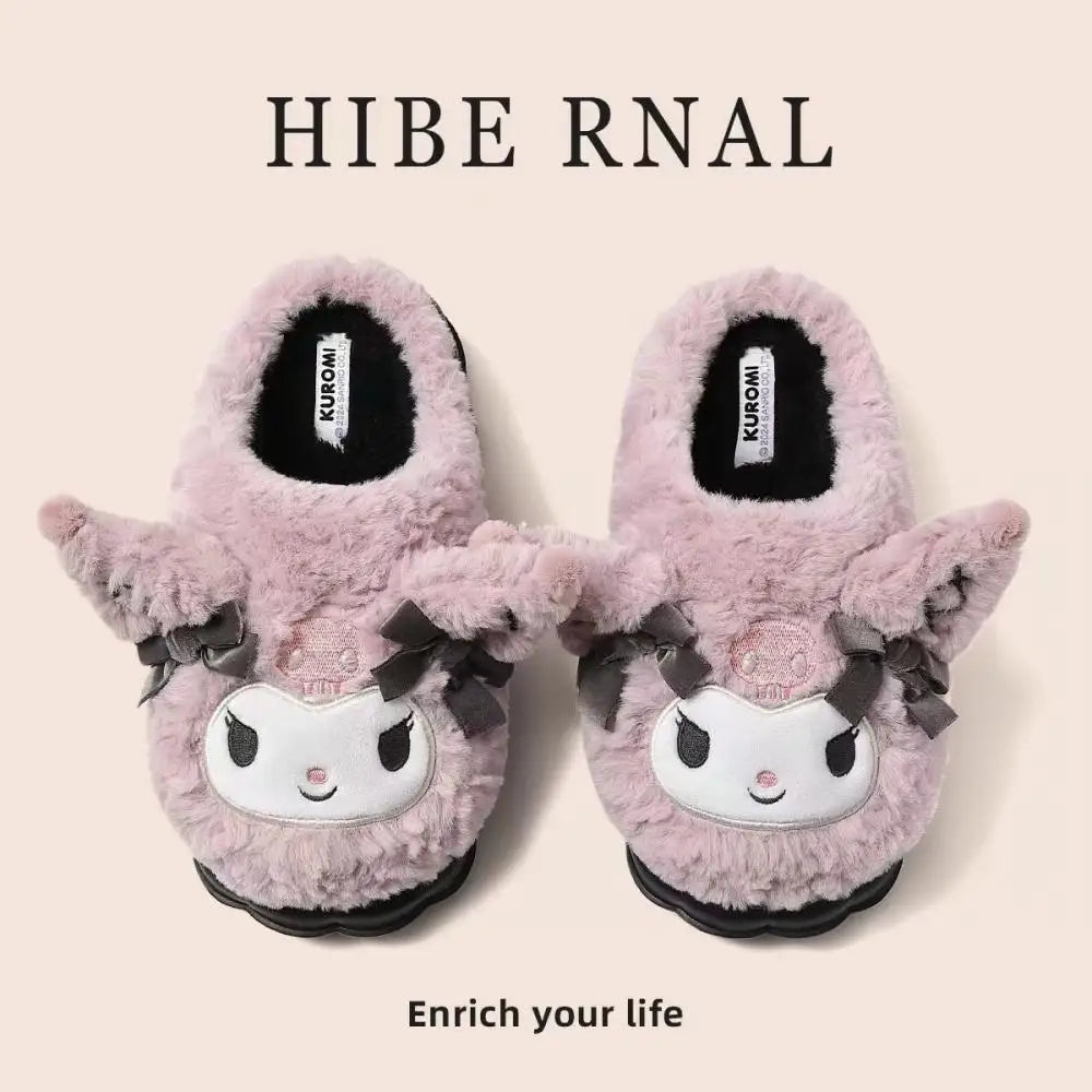 Sanrio Kuromi Winter Women Plush Slippers Anime Kawaii Home Cotton Shoes Cartoon Girls Soft Keep Warm Slippers Student Dormitory