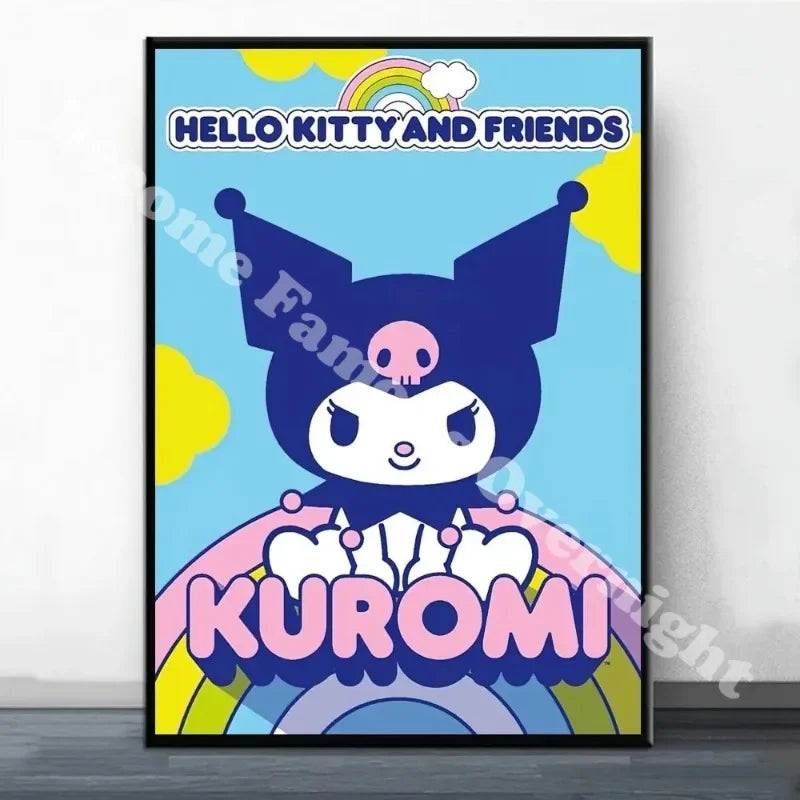 MINISO Sanrio Kuromi Poster Painting Wall Pictures For Living Room Decor Sticker