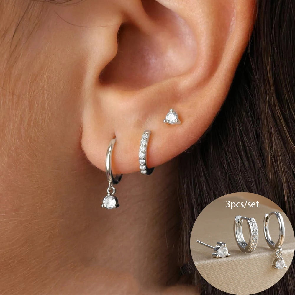 3 Piece Fashion Stainless Steel Round Star Drop Earrings Set for Women 18K Gold Plated Dangle Earring Punk Unisex Rock Jewelry