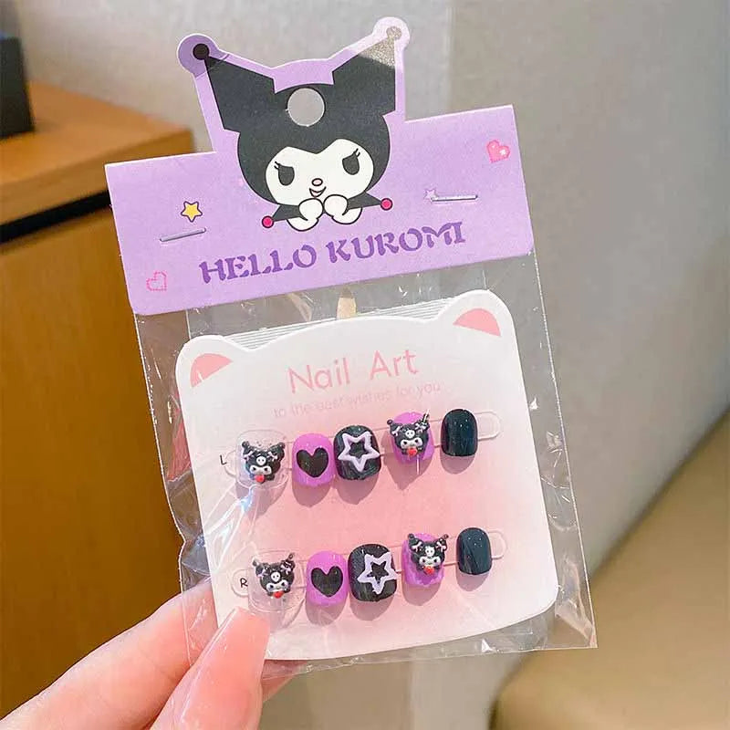 40/30/20/10Pcs Sanrio Children's Cute Cartoon Kuromi Hello Kitty Press on Nails Baby Fake Nails Girls Gift Toys Girls Nail Tips
