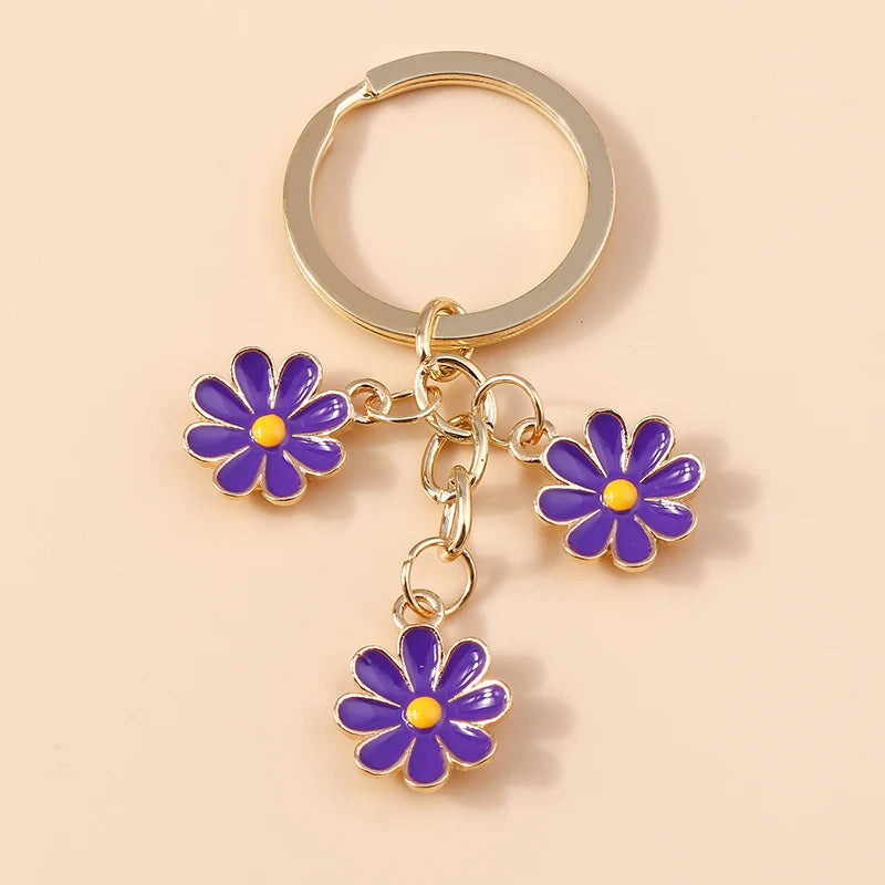 Cute Enamel Keychain Colorful Sakura Flower Key Ring Sweet Key Chains for Women Girls Handbag Accessories DIY Jewelry Gifts
