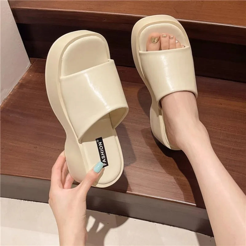 Women Slippers 2025 Summer New Luxury Sandals Women Thick Soled Designer Square Toe Slippers Slides Women Zapatos