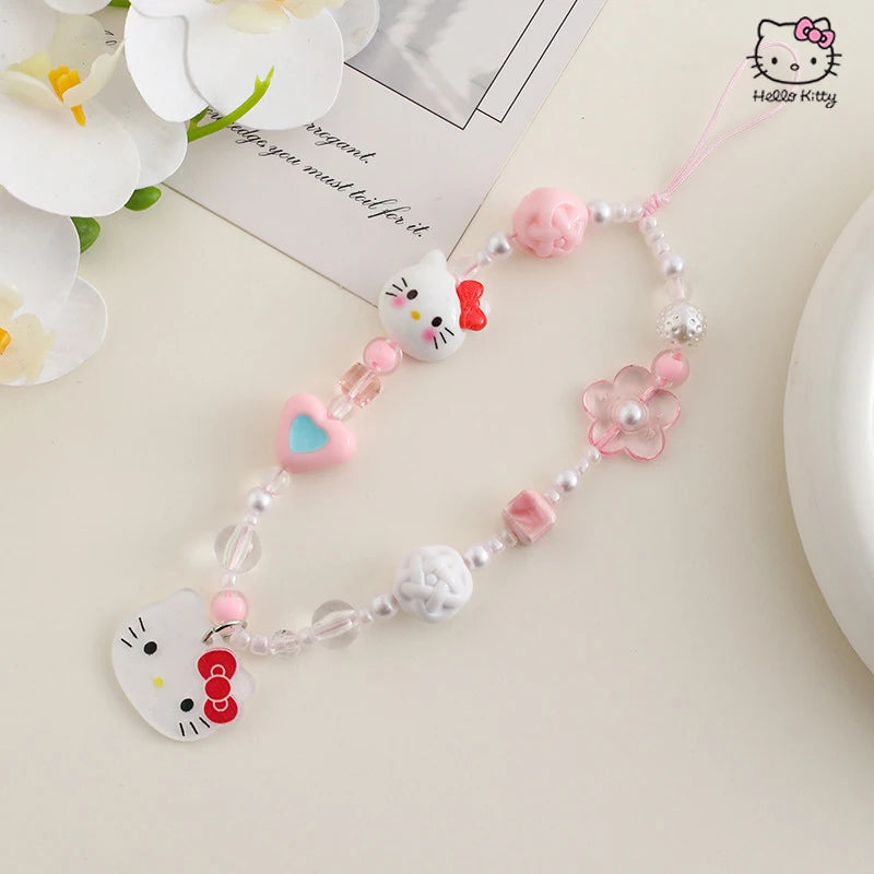 1/5piece Hello Kitty Kuromi Melody Cinnamoroll Pom Pom Purin Sanrio Cartoon Phone Rope Acrylic Hanging Rope Pendant