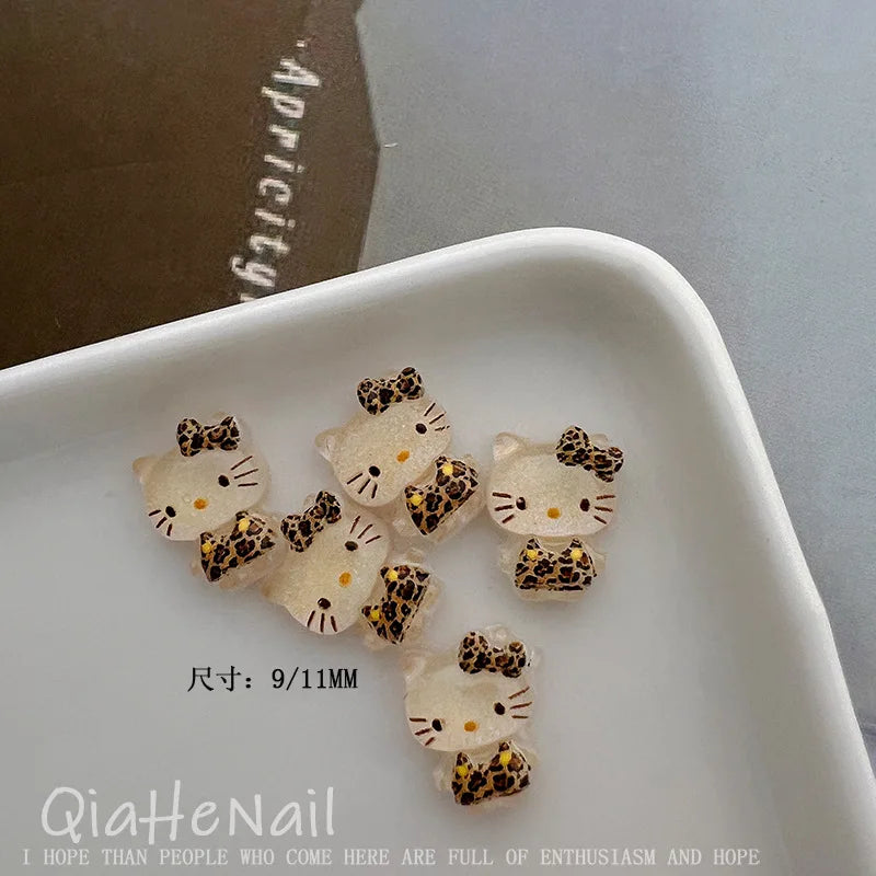 Sanrio Hello Kitty, Melody & Kuromi Cartoon Nail Accessories - 10PCS Cute Mini Resin Trinkets, Leopard & Maillard Print Pattern,
