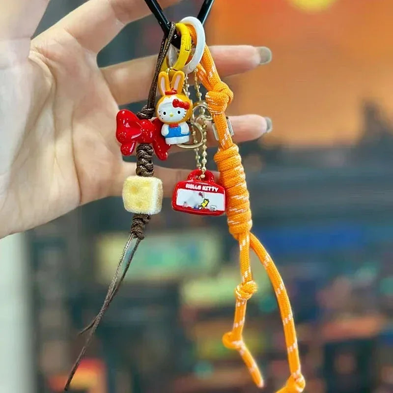 Hawaii Sanrios Charm Keychains Y2k Anime Summer Hellokittys Bag Keyring Pendant Vintage Backpack Accessories for Girls Gifts