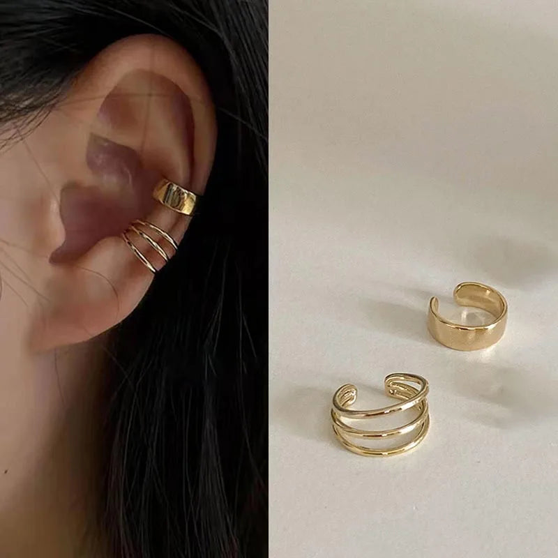 Silver Color Leaves Clip Earrings for Women Men Creative Simple C Ear Cuff Non-Piercing Ear Ear Clip Set Trend Jewelry Gift
