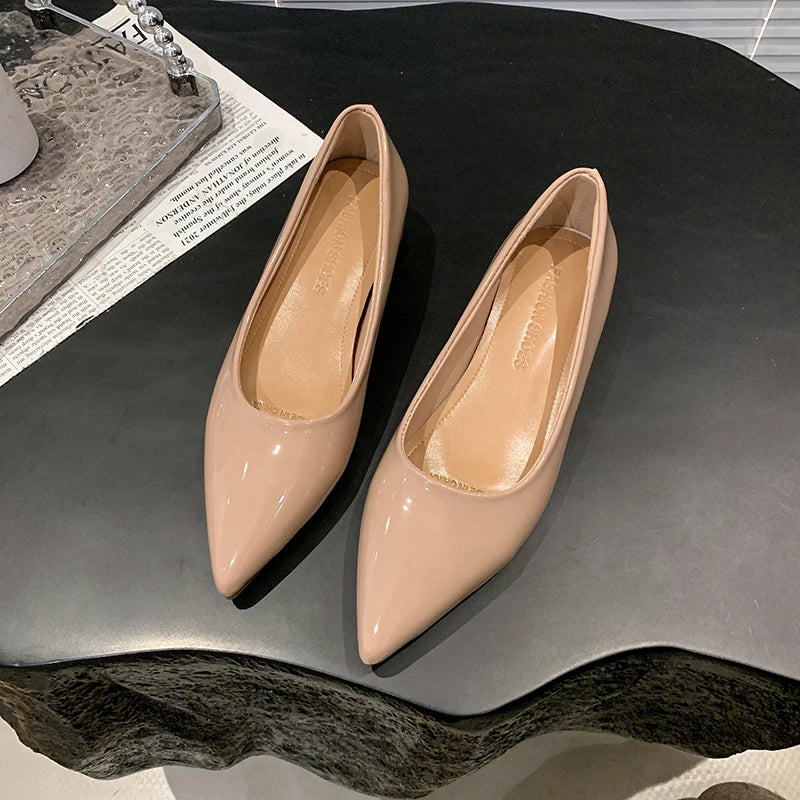 Flats Women's Shoes Yellow Net Brown Sugar Fruit Color Flat Shoes Shallow Pointed Flat Heels Women's Shoes Large Size