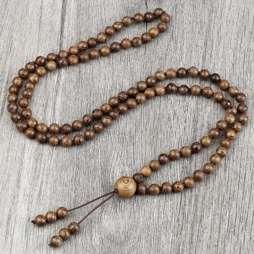 Vintage 108 Wooden Beads Bracelets 6mm Women Men Elastic Beaded Long Necklace Fashion Buddhist Prayer Yoga Jewelry Handmade Gift