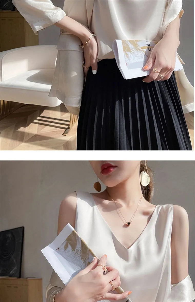 Acetate satin Camisole Women's V-neck Silk Satin vest Top elegant wild Avocado Green white black tank Women Crop Tops
