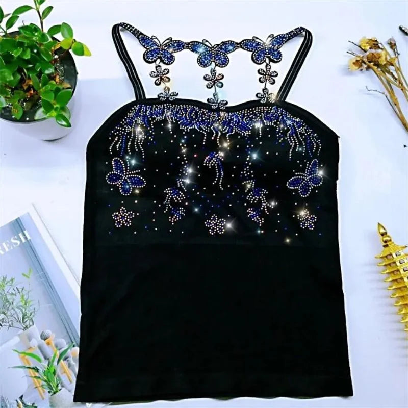 Hot Drill Camisole Women's Sport Camis Sexy Femme Tanks Tops Summer Women Clothing Party Top sleeveless Shiny Diamond Sling Top
