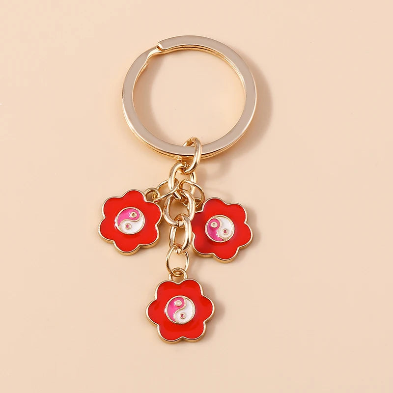 Cute Enamel Keychain Colorful Sakura Flower Key Ring Sweet Key Chains for Women Girls Handbag Accessories DIY Jewelry Gifts