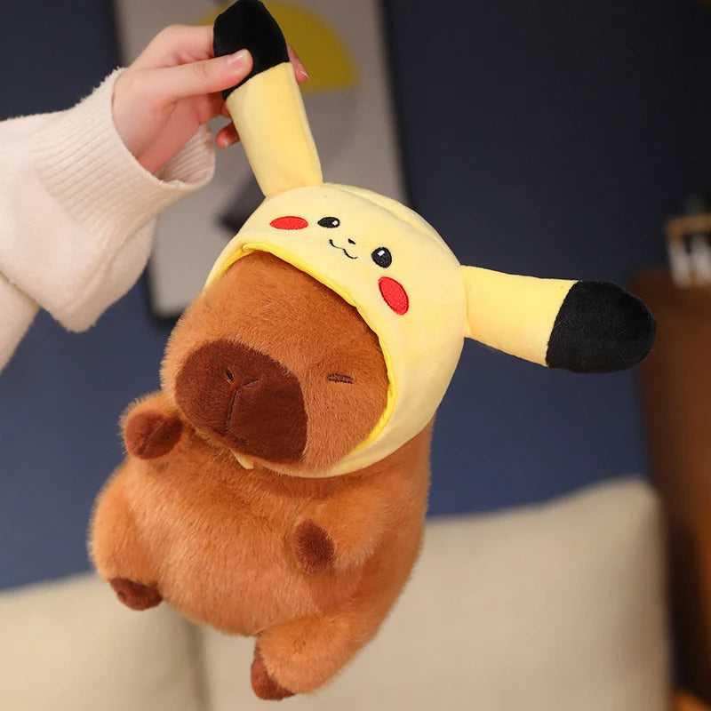 Capibara Plushies Doll Disney Stitch Pikachu Kuromi Lucifer Cat Hat Capybara Plush Toy Cartoon Stuffed Animal Doll Xmas Gifts