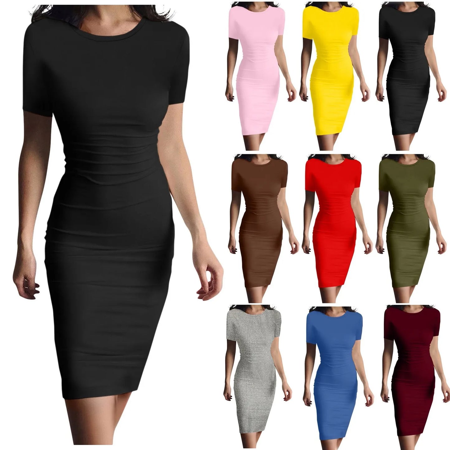 Summer Dress High Stretch Tank Robe Solid Short Sleeve Casual Slim Long Pencil Dress Women Sexy Maxi Dress Elegant Thin Vestido