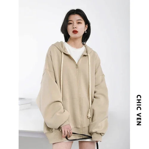 CHIC VEN Women's Hoodies Sweatshirts Casual Loose Sports Women Jackets Streetwear Female Coat Fashion Tops Spring Autumn 2022