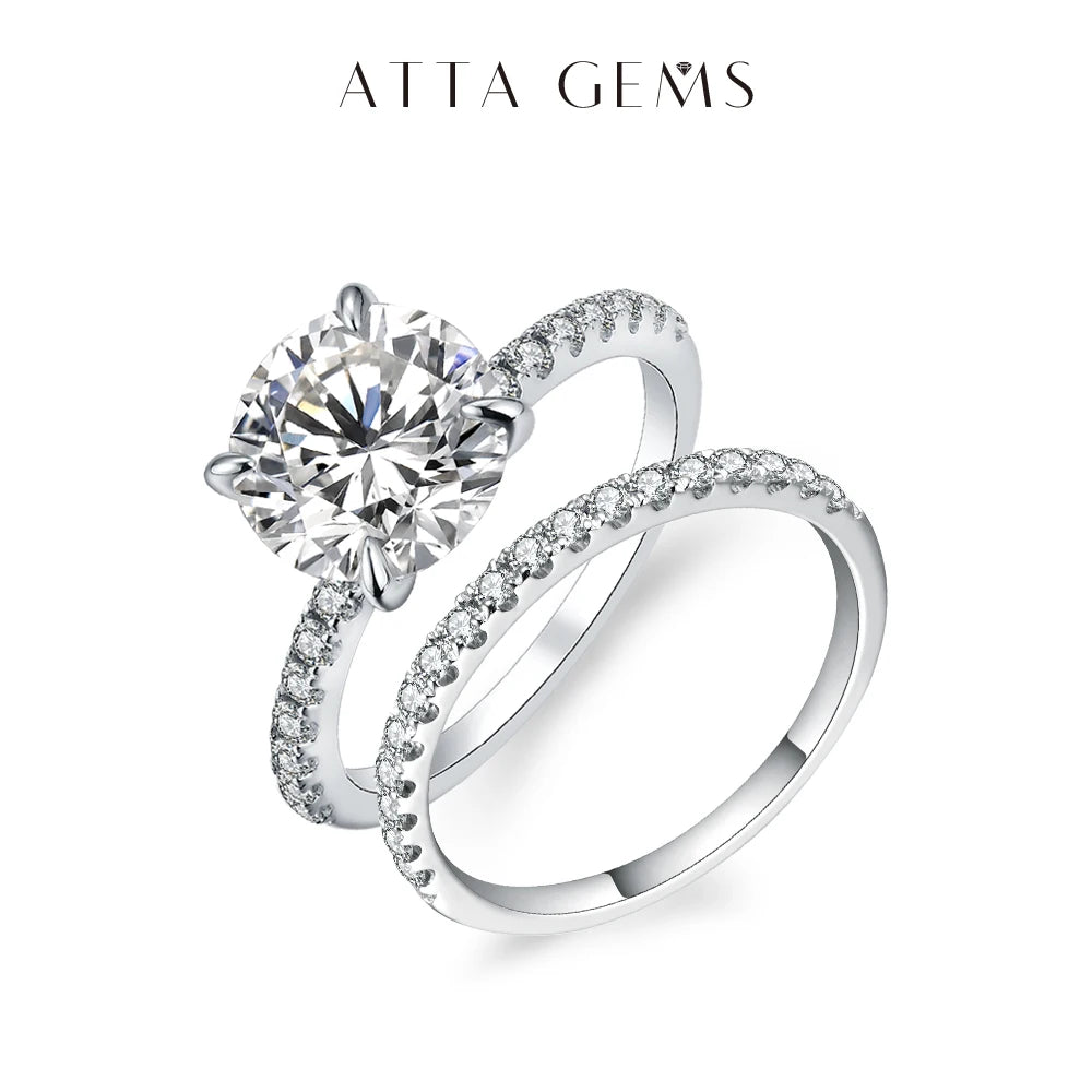 ATTAGEMS 925 Sterling Silver White Gold Round Excellent Cut Moissanite Ring for Girls Cocktail Jewelry