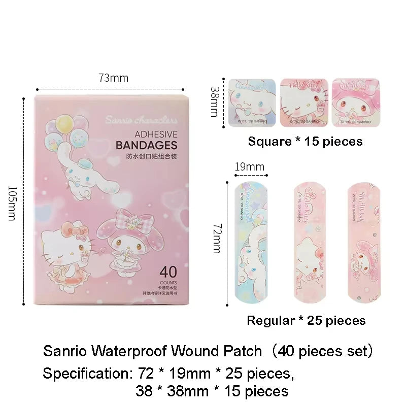 40Pcs Bandaid Sanrio Hello Kitty Hemostasis Bandages Melody Waterproof Dustproof Breathable Kids Emergency Band Aids Gift