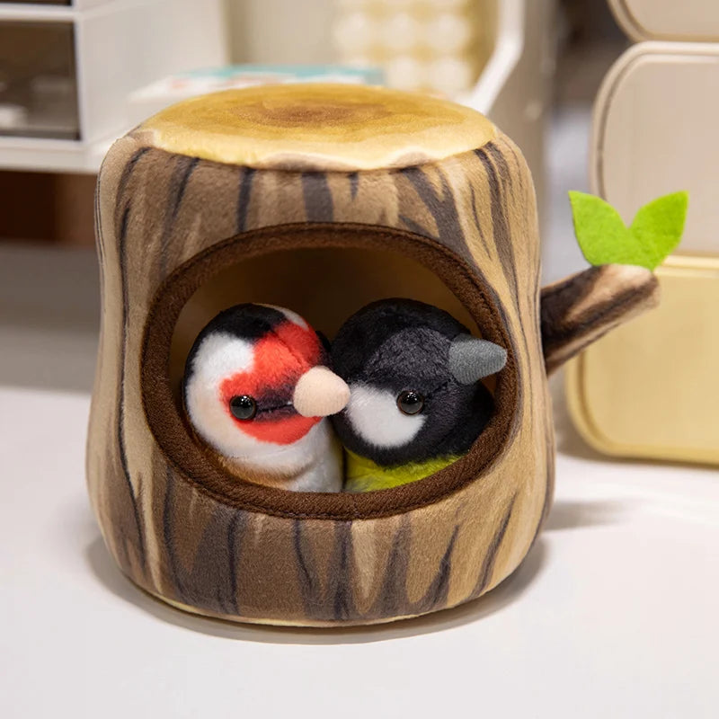 クリエイティブなぬいぐるみツリーハウスと鳥の人形のおもちゃシミュレーション切り株ぬいぐるみかわいい動物人形ホームオフィスの装飾女の子への面白いギフト