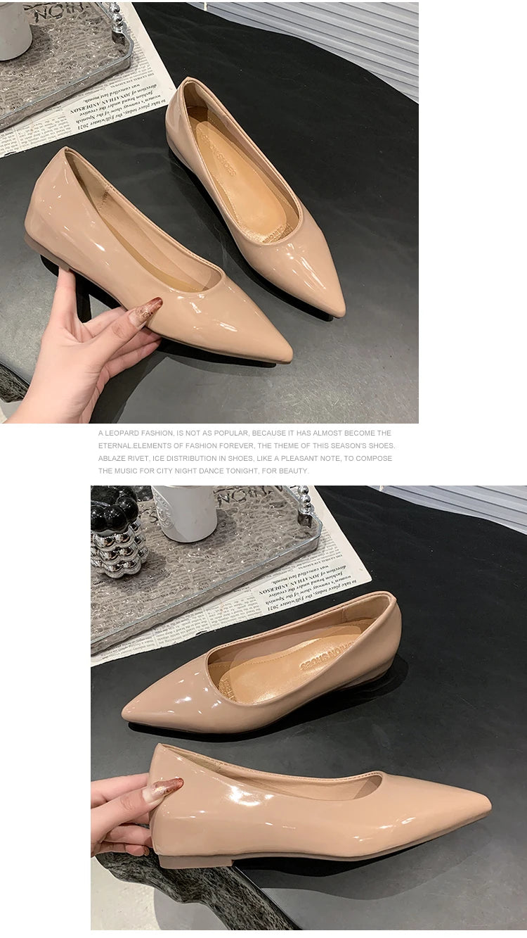 Flats Women's Shoes Yellow Net Brown Sugar Fruit Color Flat Shoes Shallow Pointed Flat Heels Women's Shoes Large Size