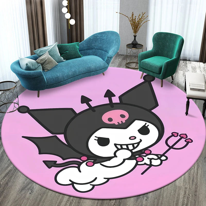 Sanrio Kuromi Printed Pattern Circular Carpet,Bedroom Decorative Rug,Use Non-slip Floor in Living Room,Bathroom,Kitchen,Door Mat