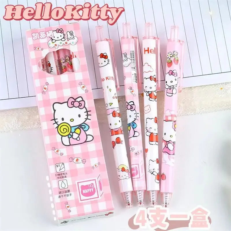 4Pcs Sanrio 0.5mm Press Ballpoint Pen Black Quick Drying Hello Kitty Cinnamoroll Kuromi Gel Pen Student School Stationery Gifts