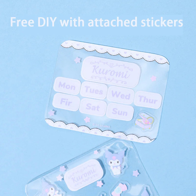 Cute Kuromi My Melody 7 Compartment Pill Case Daily Medicine Organizer with Removable Stickers Travel Portable Moisture Proof