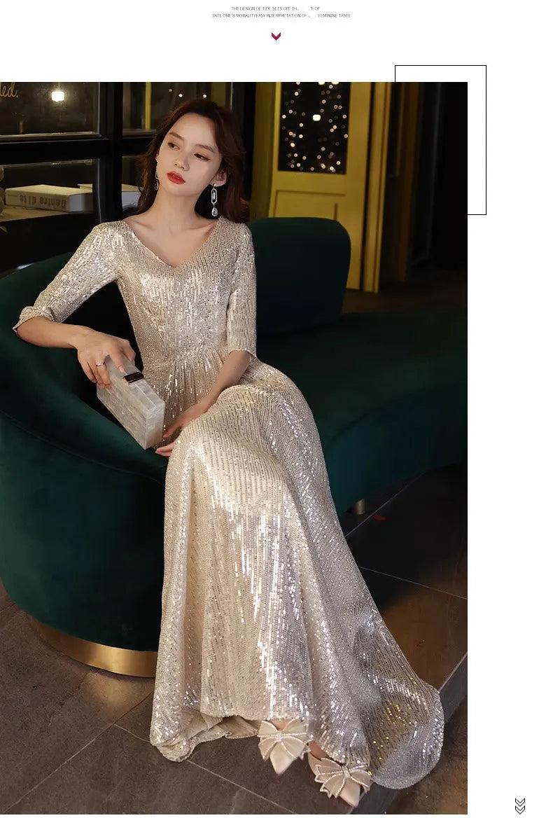 Gold Evening Gown Women's High-End Sensation Luxury Small ence Ball Personali High-End Adult Birthday Host Dr