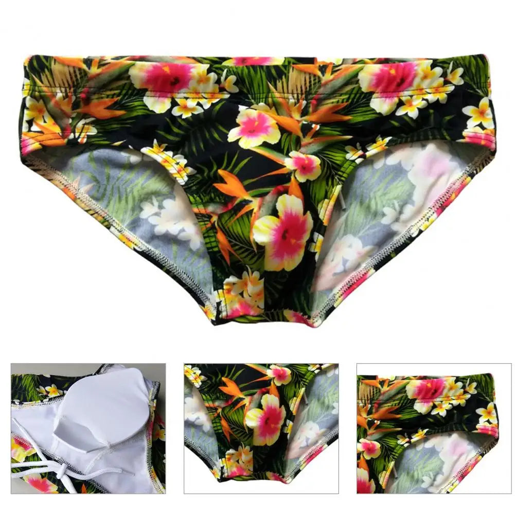 Sexy Floral Print Swimwear Men Beach Shorts Board Surfing Shorts Swimming Trunks Push Up Pad Men Swimsuits Sunga Bathing Suits