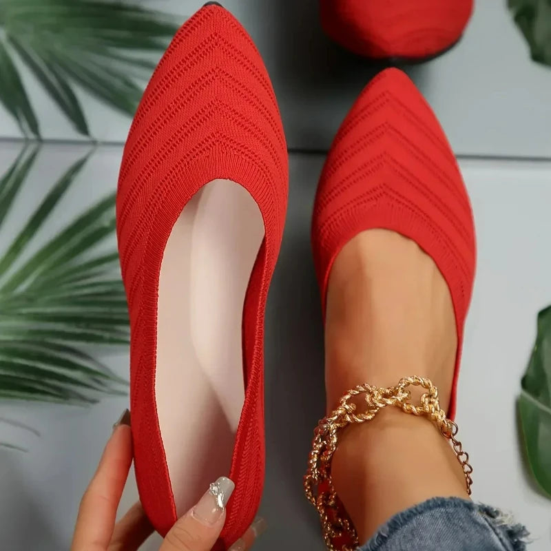 Women's Shoes Pointed Toe Flat Shoes Solid Color Knitted Women Loafers Breathable Slip on Shoes Designer Shallow Casual Shoe