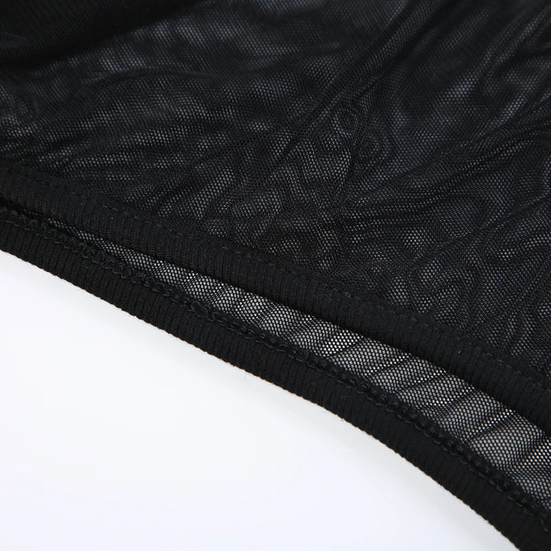 CIBBAR Black Hollow Out Bodysuit Mesh Patchwork Solid Full Sleeve See Through Bodycon Jumpsuit for Women Club Party Outfits Lady