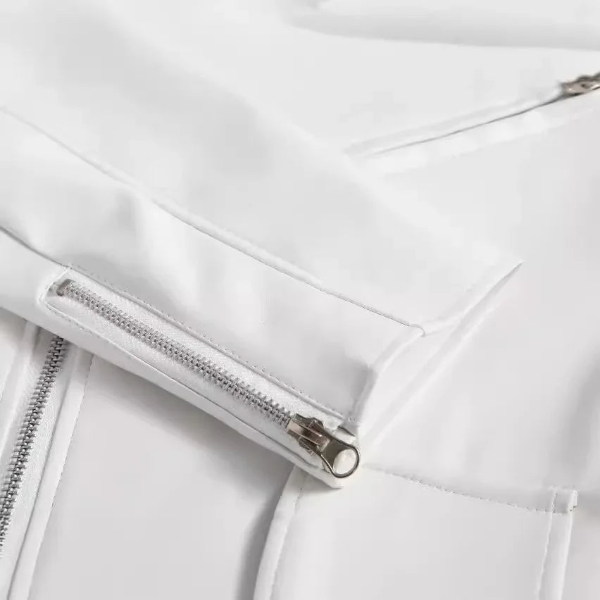 White PU Leather Jacket Men's Jacket Long Sleeve Motorcycle Punk Style Coat Autumn Winter